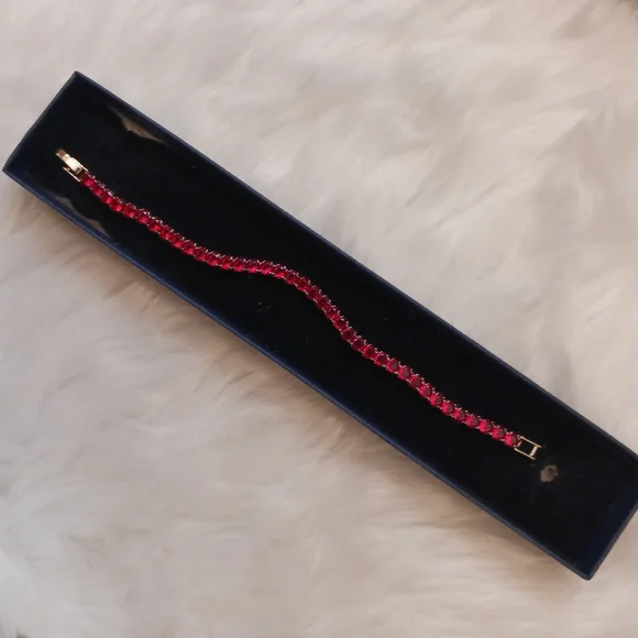 Red Rhinestone STERLING Silver Bracelet